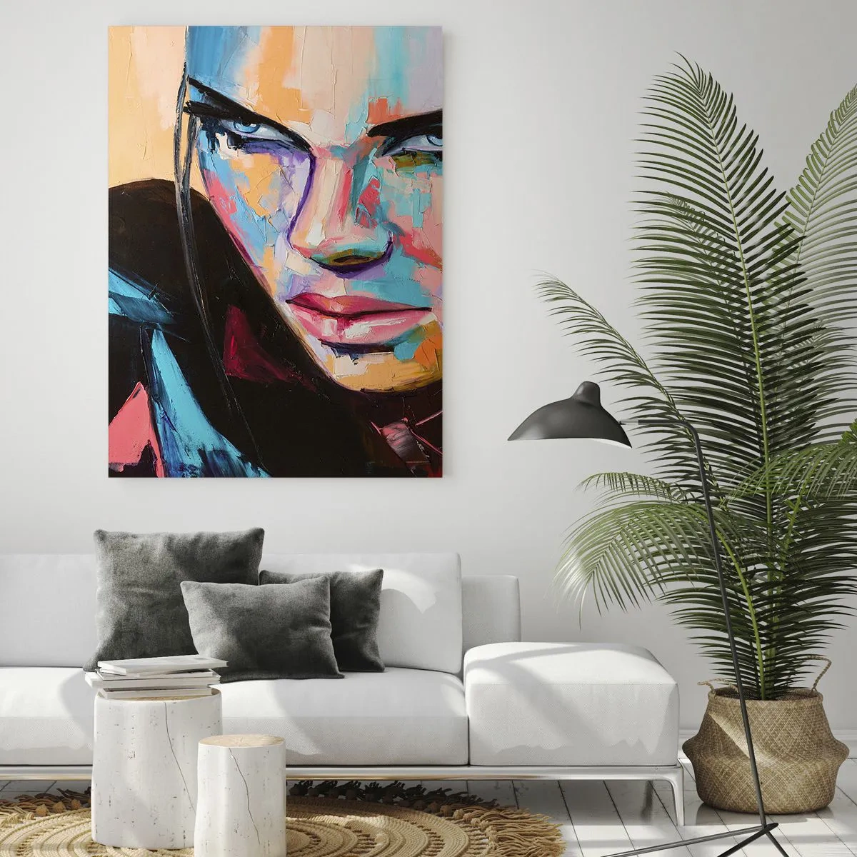 Cuadro sobre vidrio - Impresiones sobre Vidrio - Retrato de una mujer en vivos colores abstractos. - 80x120cm - Salvaje de corazón - Decoración de pared moderna para salón y dormitorio ARTTOR