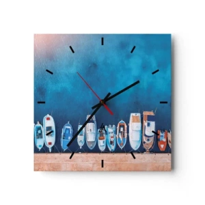 Reloj de pared - Reloj de vidrio - En fila y a la espera - 40x40 cm