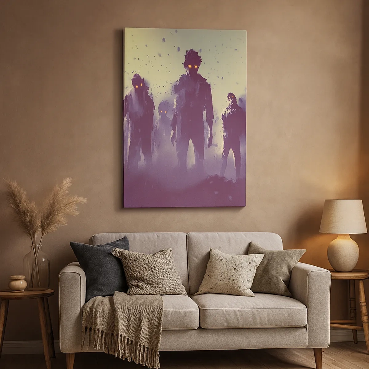 Cuadro sobre lienzo - Impresión de Imagen - Escena oscura con siluetas con ojos amarillos. - 50x70cm - ¡Cuidado! Aquí vienen - Decoración de pared moderna para salón y dormitorio ARTTOR