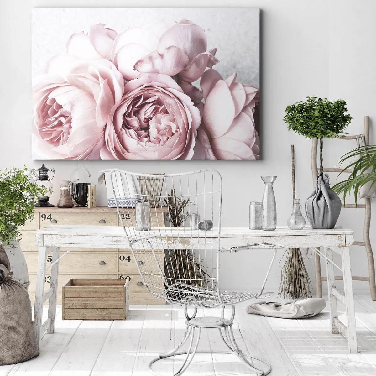 Cuadro sobre lienzo - Impresión de Imagen - Peonías rosas en una luz suave sobre un fondo claro. - 70x50cm - Para los románticos - Decoración de pared moderna para salón y dormitorio ARTTOR