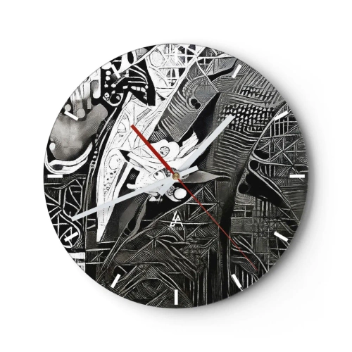 Reloj de pared - Reloj de vidrio - Abstracción en blanco y negro con patrones geométricos complejos. - 30x30cm - Solo un hombre aparentemente gris - Decoración de pared moderna para salón, cocina y dormitorio ARTTOR