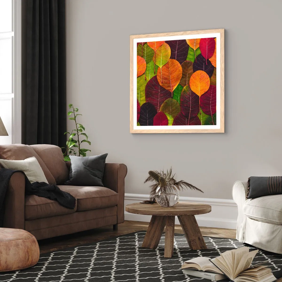 Póster en marco roble claro - Mosaico de otoño - 40x40 cm