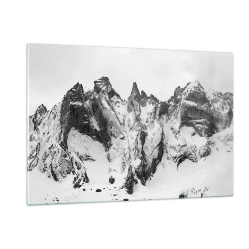 Cuadro sobre vidrio - Impresiones sobre Vidrio - Picos de montañas nevados en blanco y negro - 120x80cm - Cresta amenazante - Decoración de pared moderna para salón y dormitorio ARTTOR
