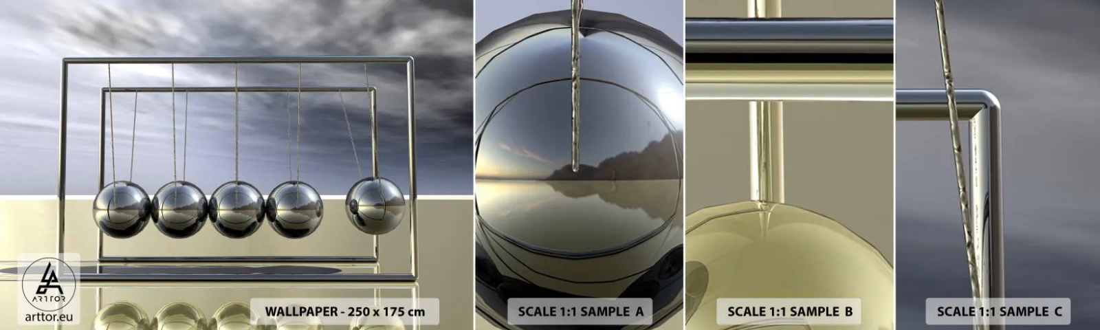 Muestra de fotomural autoadhesivo Deluxe Sticker - La energía del mundo - péndulo de Newton, Física, Abstracción - 100x30 cm