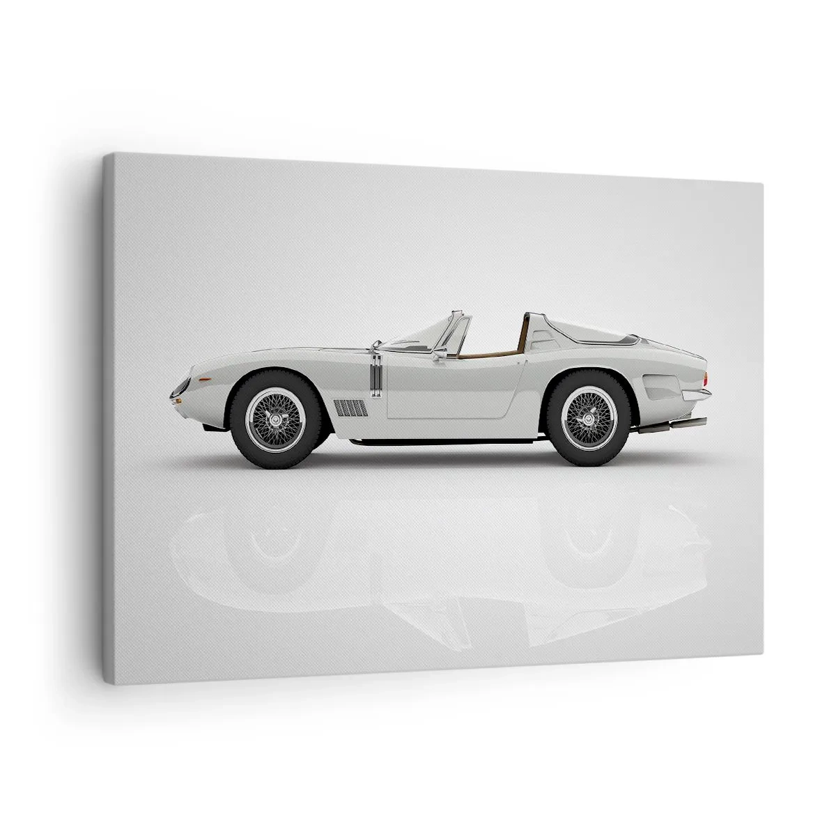 Cuadro sobre lienzo - Impresión de Imagen - Clásico convertible blanco sobre fondo claro. - 70x50cm - Una promesa de diversión - Decoración de pared moderna para salón y dormitorio ARTTOR