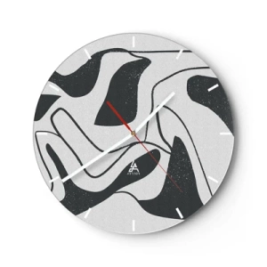 Reloj de pared - Reloj de vidrio - Formas abstractas en blanco y negro en estilo laberinto. - 30x30cm - Juego abstracto en un laberinto - Decoración de pared moderna para salón, cocina y dormitorio ARTTOR