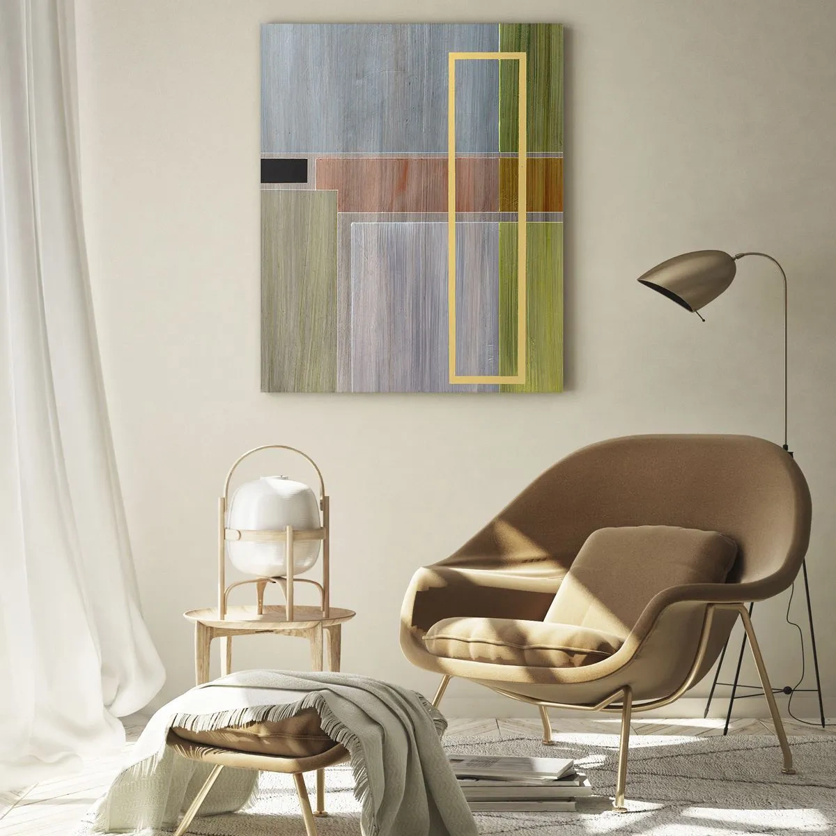 Cuadro sobre vidrio - Impresiones sobre Vidrio - Abstracción moderna con formas rectangulares y colores terrosos. - 50x70cm - Recto y tranquilo - Decoración de pared moderna para salón y dormitorio ARTTOR