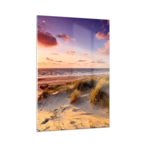 Cuadro sobre vidrio - Impresiones sobre Vidrio - Playa con dunas al atardecer - 50x70cm - Se siente la brisa veraniega - Decoración de pared moderna para salón y dormitorio ARTTOR