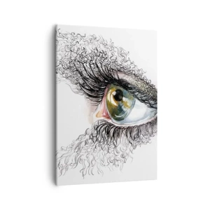 Cuadro sobre lienzo - Impresión de Imagen - Un ojo artístico con un iris de color verde amarillento y detalles intrincados. - 50x70cm - Mira directamente a tu alma - Decoración de pared moderna para salón y dormitorio ARTTOR