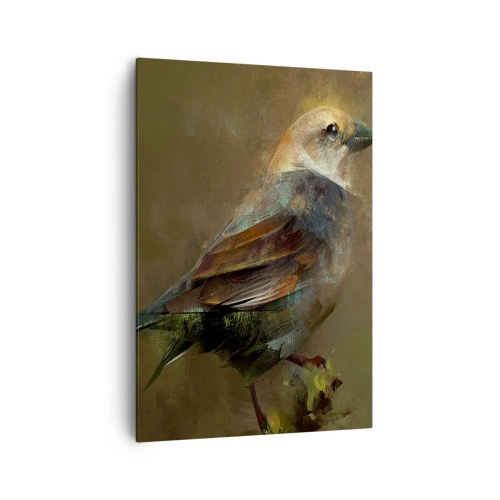 Cuadro sobre lienzo - Impresión de Imagen - Una interpretación artística de un gorrión sobre un fondo marrón. - 70x100cm - Pequeño gorrión - Decoración de pared moderna para salón y dormitorio ARTTOR