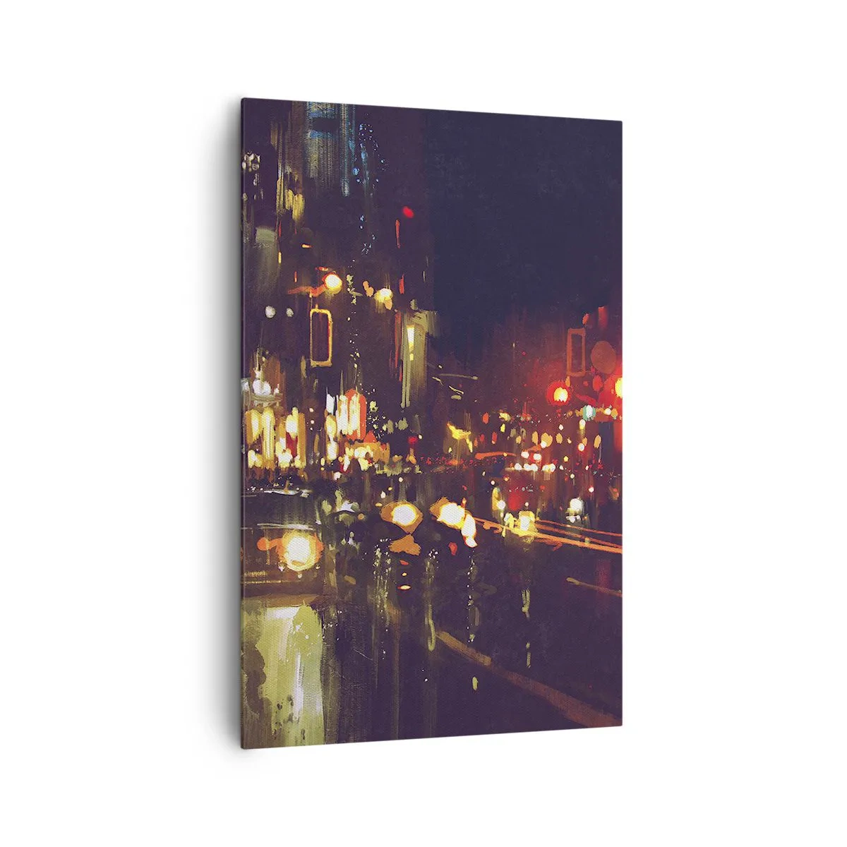 Cuadro sobre lienzo - Impresión de Imagen - Escena nocturna de la ciudad con luces de colores y reflejos en la calle. - 80x120cm - Hundido en la luz de la noche - Decoración de pared moderna para salón y dormitorio ARTTOR