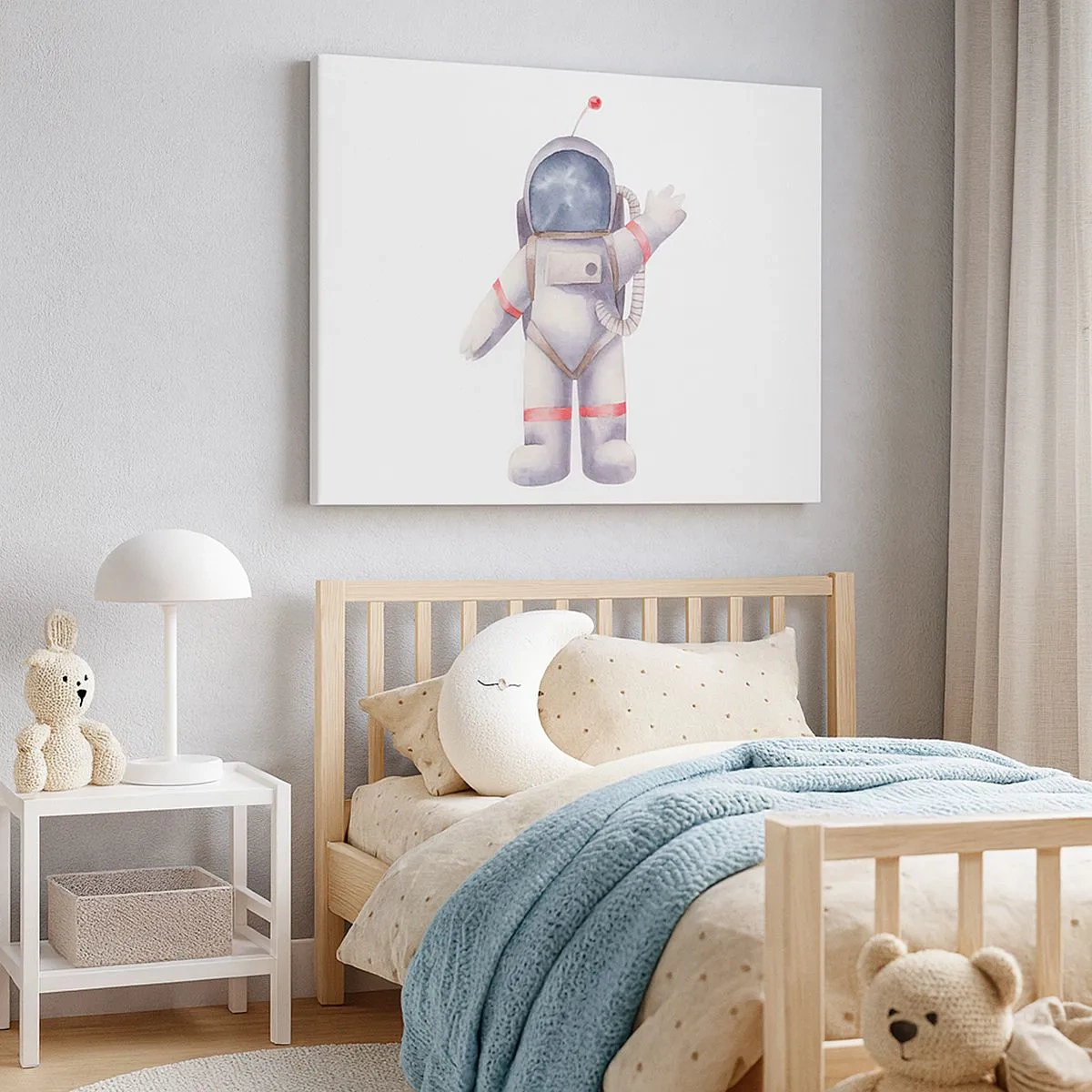 Cuadro sobre lienzo - Impresión de Imagen - Astronauta en estilo acuarela sobre fondo blanco. - 70x50cm - Esto es todo por ahora - Decoración de pared moderna para salón y dormitorio ARTTOR