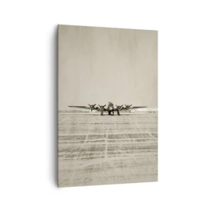 Cuadro sobre lienzo - Impresión de Imagen - Avión histórico en el aeropuerto en sepia - 70x100cm - Como siempre, preparado - Decoración de pared moderna para salón y dormitorio ARTTOR