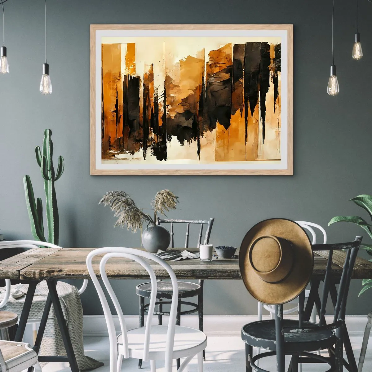 Póster en marco roble claro - Armonía de negro y oro - 91x61 cm