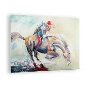 Cuadro sobre vidrio - Impresiones sobre Vidrio - Una imagen abstracta de un caballo en movimiento dinámico. - 70x50cm - Sujétate y vamos - Decoración de pared moderna para salón y dormitorio ARTTOR