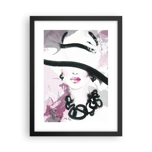 Póster en marco negro - Retrato de una dama en negro y rosa - 30x40 cm