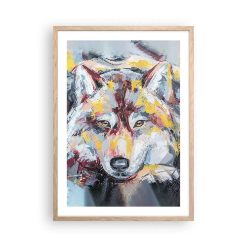 Póster en marco roble claro - Pinceladas de lobo - 50x70 cm