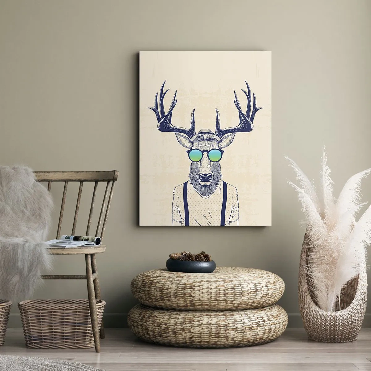 Cuadro sobre lienzo - Impresión de Imagen - Ciervo estilizado con gafas de sol - 50x70cm - ¿Y a quién esperabas? - Decoración de pared moderna para salón y dormitorio ARTTOR