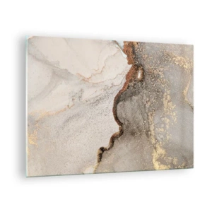 Cuadro sobre vidrio - Impresiones sobre Vidrio - Composición abstracta con beige, dorado y grafito. - 70x50cm - En la frontera de los colores - Decoración de pared moderna para salón y dormitorio ARTTOR