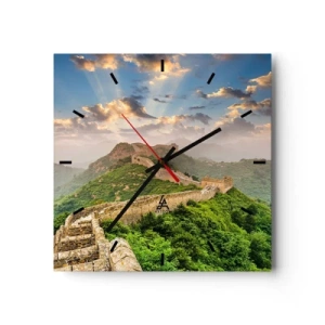 Reloj de pared - Reloj de vidrio - La Gran Muralla China iluminada por la luz del sol en un paisaje pintoresco. - 30x30cm - Grandeza duradera - Decoración de pared moderna para salón y dormitorio ARTTOR