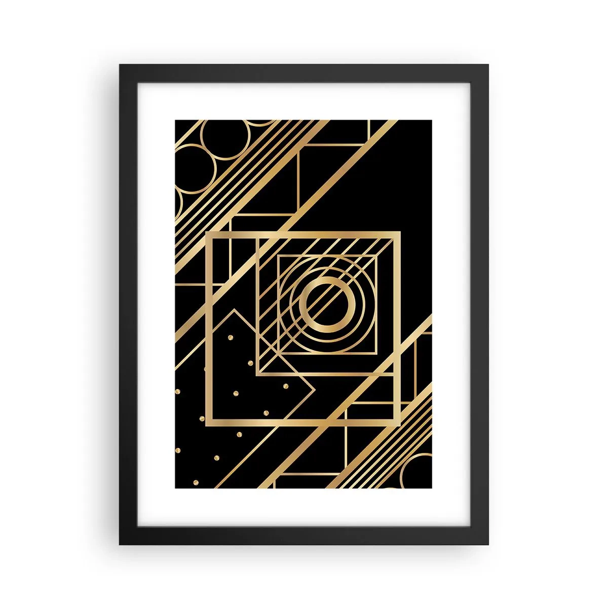 Póster en marco negro - Geometría dorada - 30x40 cm