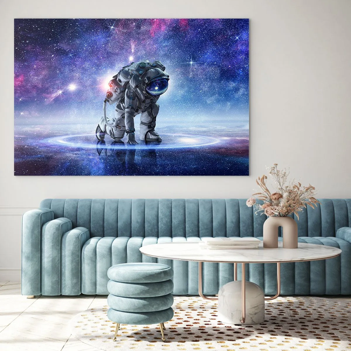 Cuadro sobre vidrio - Impresiones sobre Vidrio - Astronauta en el espacio contra el cielo estrellado - 120x80cm - Cielo estrellado sobre mí - Decoración de pared moderna para salón y dormitorio ARTTOR