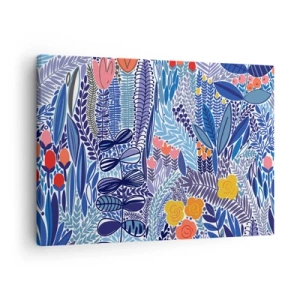 Cuadro sobre lienzo - Impresión de Imagen - Un colorido motivo vegetal en un estilo gráfico moderno. - 70x50cm - Jardín hawaiano - Decoración de pared moderna para salón y dormitorio ARTTOR