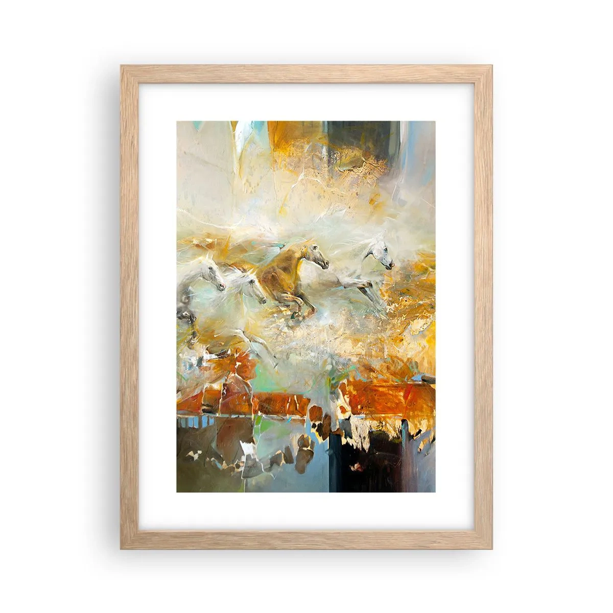 Póster en marco roble claro - Galopando a través de la luz - 30x40 cm