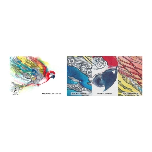 Muestra de fotomural Premium Canvas - Vivir con colorido - Pájaro, Loro, plumas de colores - 100x30 cm