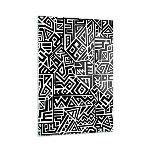 Cuadro sobre vidrio - Impresiones sobre Vidrio - Patrón en blanco y negro inspirado en el arte tribal. - 50x70cm - Composición precolombina - Decoración de pared moderna para salón y dormitorio ARTTOR