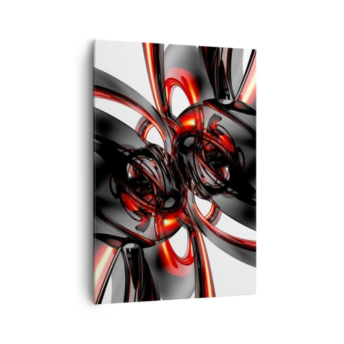 Cuadro sobre lienzo - Impresión de Imagen - Gráficos 3D abstractos con elementos negros y rojos - 70x100cm - Movimiento en grafito y rojo - Decoración de pared moderna para salón y dormitorio ARTTOR