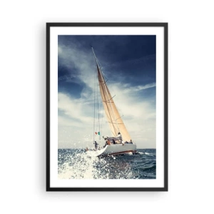 Póster en marco negro - Un velero en alta mar bajo un cielo azul. - 50x70cm - ¡No nos alcanzarán! - Decoración de pared moderna para salón y dormitorio ARTTOR