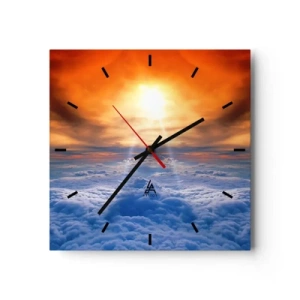 Reloj de pared - Reloj de vidrio - Puesta de sol sobre las nubes, el cielo lleno de colores dorados y luz. - 30x30cm - Paisaje místico - Decoración de pared moderna para salón y dormitorio ARTTOR