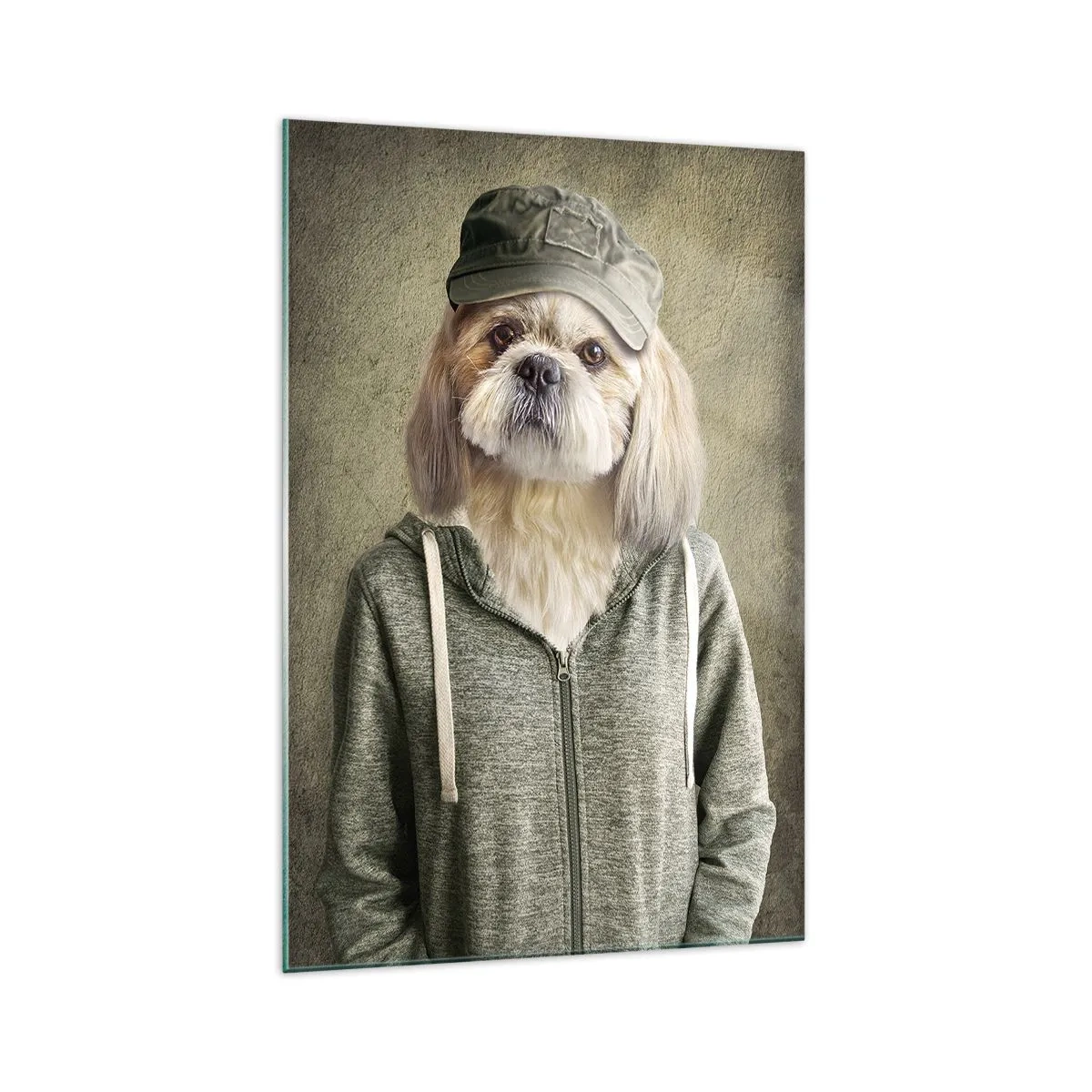 Cuadro sobre vidrio - Impresiones sobre Vidrio - Retratos estilizados de un león, un perro y un elefante con ropa elegante. - 70x100cm - Prefiero tomármelo con calma - Decoración de pared moderna para salón y dormitorio ARTTOR