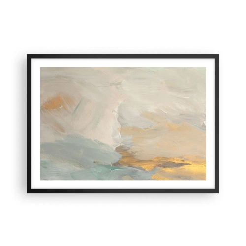 Póster en marco negro - Delicados trazos abstractos en tonos blancos y dorados. - 70x50cm - Abstracción - una tierra de dulzura - Decoración de pared moderna para salón y dormitorio ARTTOR