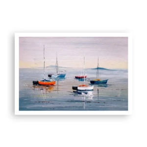 Póster - Barcos coloridos en aguas tranquilas - 100x70cm - Un más que merecido descanso - Decoración de pared moderna para salón y dormitorio ARTTOR