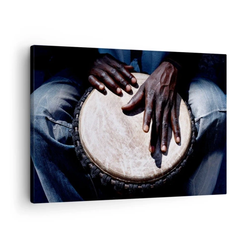 Cuadro sobre lienzo - Impresión de Imagen - Manos tocando un tambor djembé en una composición dinámica - 70x50cm - Vive a tu ritmo - Decoración de pared moderna para salón y dormitorio ARTTOR