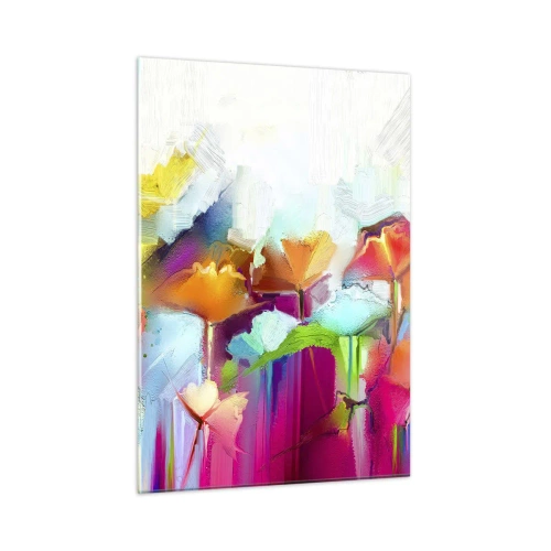 Cuadro sobre vidrio - Impresiones sobre Vidrio - Flores abstractas en intensos colores del arcoíris - 50x70cm - Un arco iris ha florecido - Decoración de pared moderna para salón y dormitorio ARTTOR