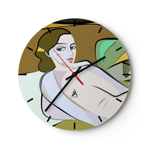 Reloj de pared - Reloj de vidrio - Una figura femenina de estilo cubista sobre un fondo abstracto. - 30x30cm - Retrato íntimo - Decoración de pared moderna para salón, cocina y dormitorio ARTTOR