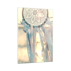Cuadro sobre vidrio - Impresiones sobre Vidrio - Un tótem de encaje con delicados flecos sobre el fondo de la puesta de sol sobre el mar. - 50x70cm - Tótem sagrado - Decoración de pared moderna para salón y dormitorio ARTTOR
