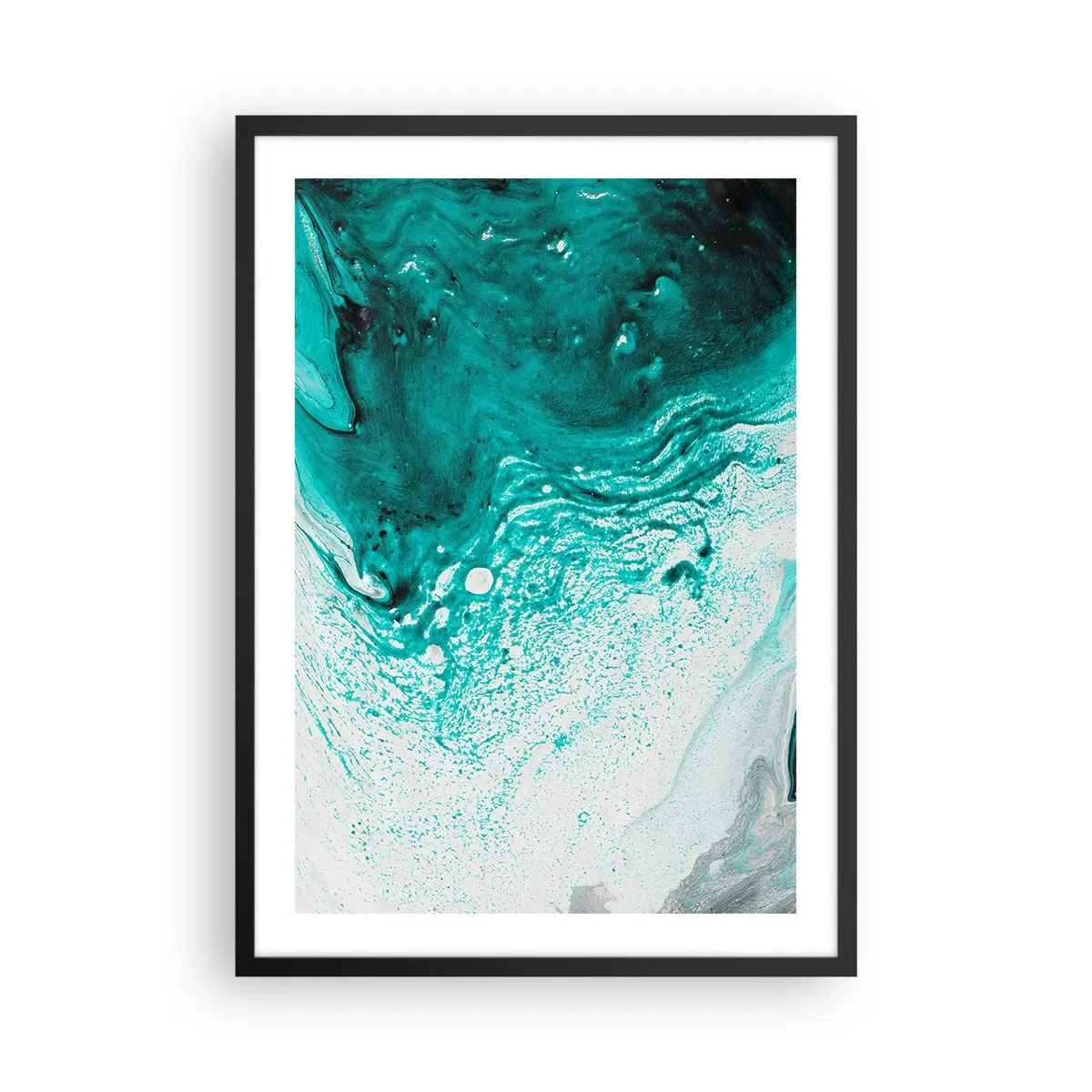 Póster en marco negro - Patrón abstracto en turquesa y blanco. - 50x70cm - Disolución en blanco y turquesa - Decoración de pared moderna para salón y dormitorio ARTTOR