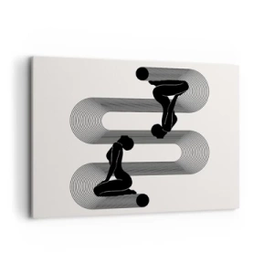 Cuadro sobre lienzo - Impresión de Imagen - Siluetas negras con líneas geométricas sobre un fondo claro - 100x70cm - Simetría sensual - Decoración de pared moderna para salón y dormitorio ARTTOR
