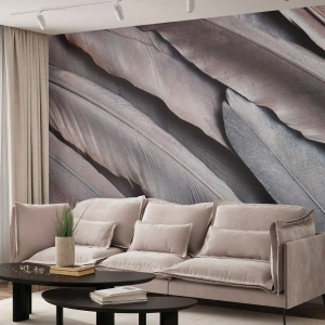 Fotomural Standard Eco - En rosa plateado - pluma de pájaro, Gráficos, bohemia - 250x175 cm