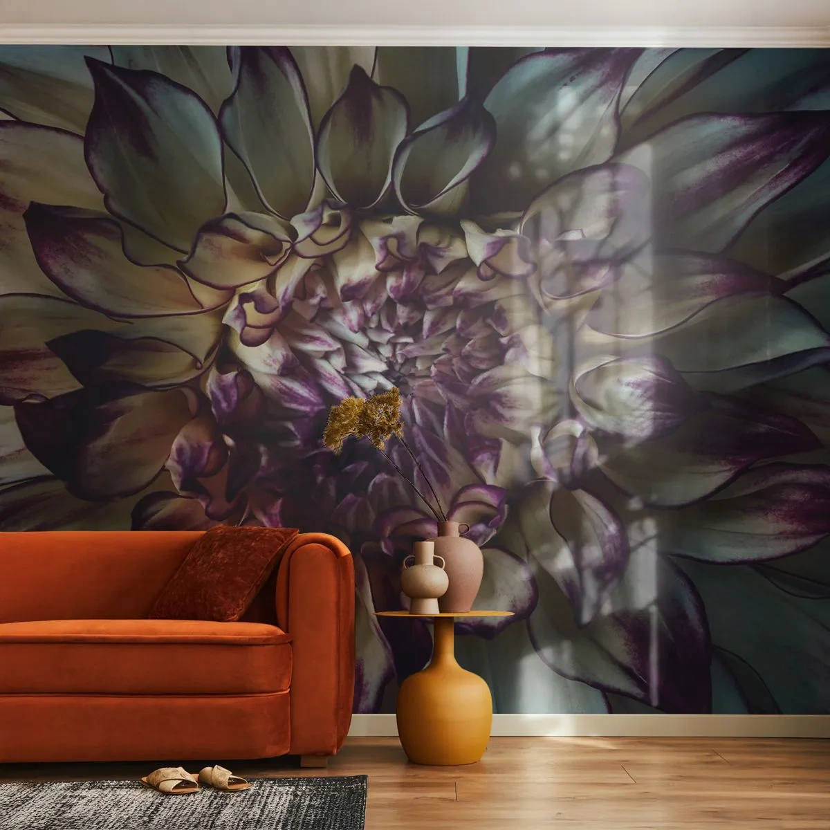 Fotomural Autadhesivo Deluxe Sticker - El florecimiento de la hermosura - flores, Dalia, Flor que se abre - 450x315 cm