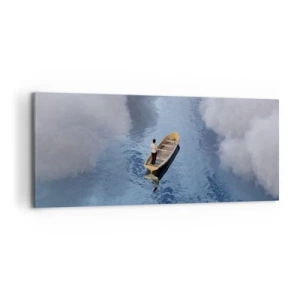 Cuadro sobre lienzo - Impresión de Imagen - Un hombre en un barco en un mar tranquilo rodeado de nubes. - 120x50cm - La vida - el viaje - lo desconocido - Decoración de pared moderna para salón y dormitorio ARTTOR