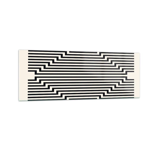 Cuadro sobre vidrio - Impresiones sobre Vidrio - Líneas blancas y negras que crean un efecto de ilusión geométrica. - 140x50cm - Ilusión geométrica - Decoración de pared moderna para salón y dormitorio ARTTOR