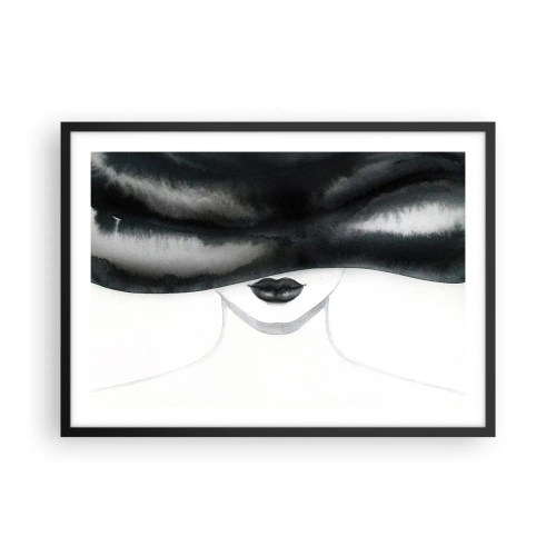 Póster en marco negro - Un retrato sutil de una mujer con el rostro cubierto en un estilo monocromático. - 70x50cm - Un misterio sensual - Decoración de pared moderna para salón y dormitorio ARTTOR