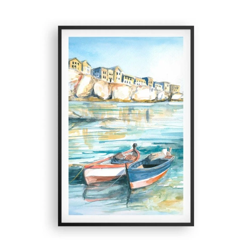 Póster en marco negro - Paisaje en azul - 61x91 cm