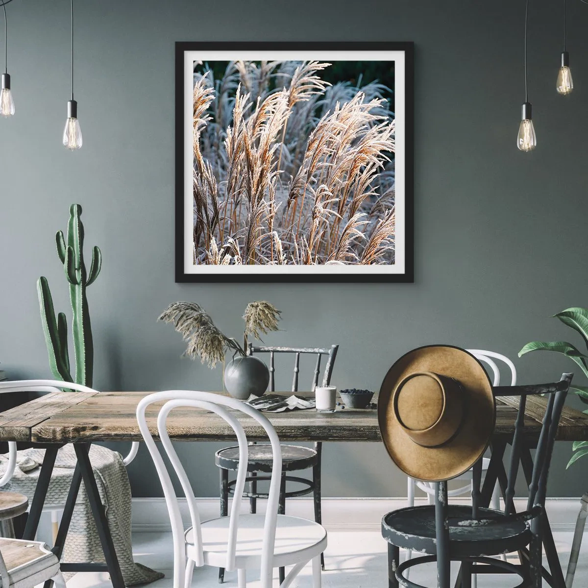 Póster en marco negro - Campos y campos - 60x60 cm