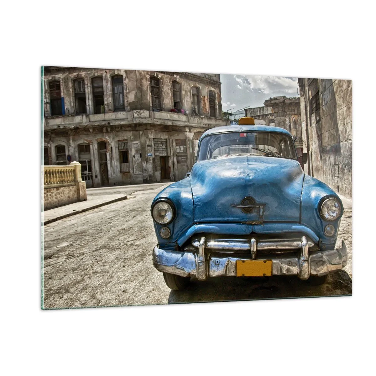 Cuadro sobre vidrio - Impresiones sobre Vidrio - Auto clásico cubano en las calles de La Habana - 120x80cm - Lo antiguo es hermoso - Decoración de pared moderna para salón y dormitorio ARTTOR